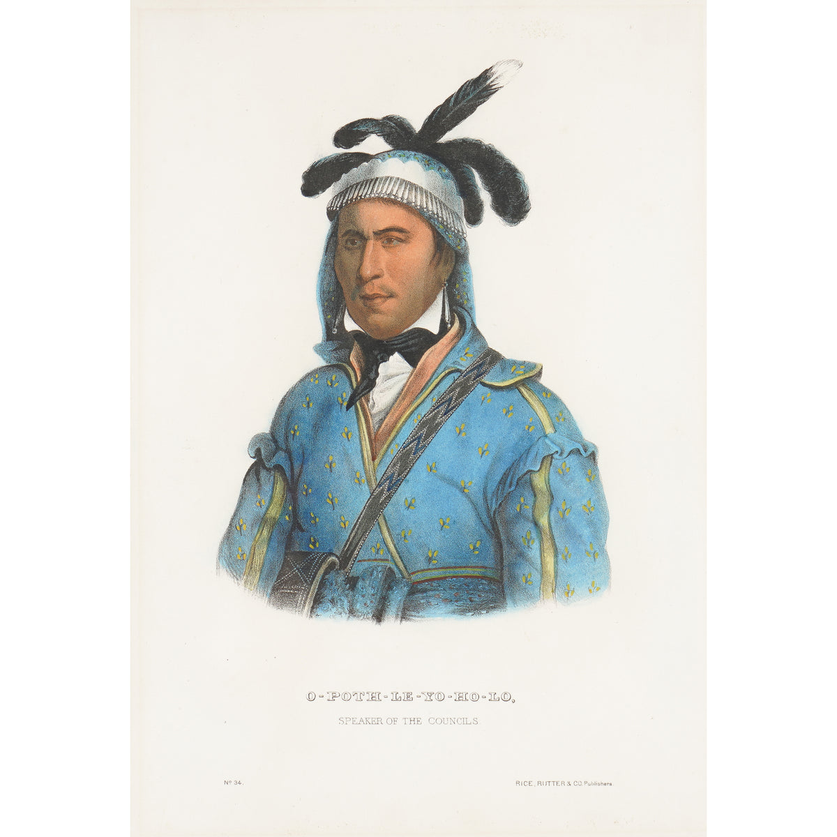 McKenney and Hall "O-Poth-Le-Yo-Ho-Lo" hand-colored lithograph after Charles Bird King, c. 1865-70