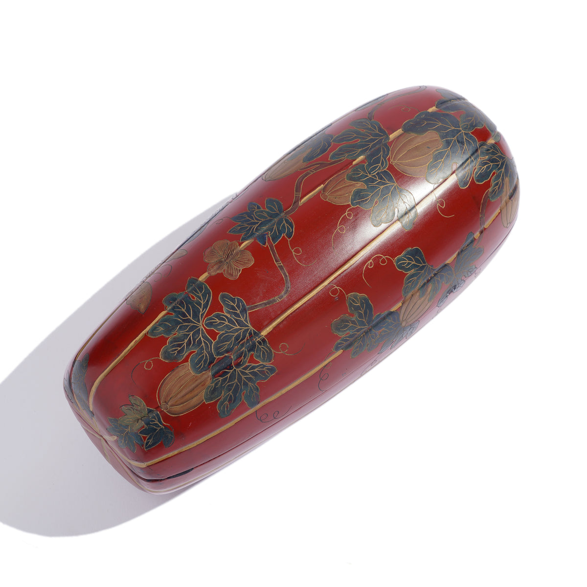 Japanese gourd form Maki-e red lacquered box, 1900-50