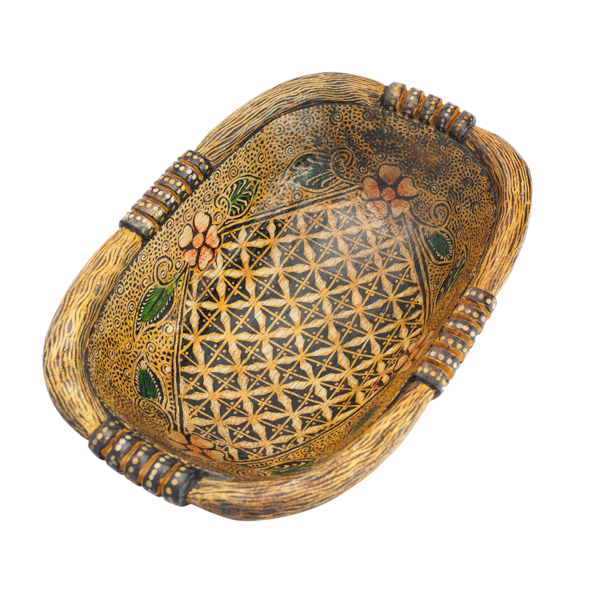 Indonesian painted palmwood bowl, 1950-2000