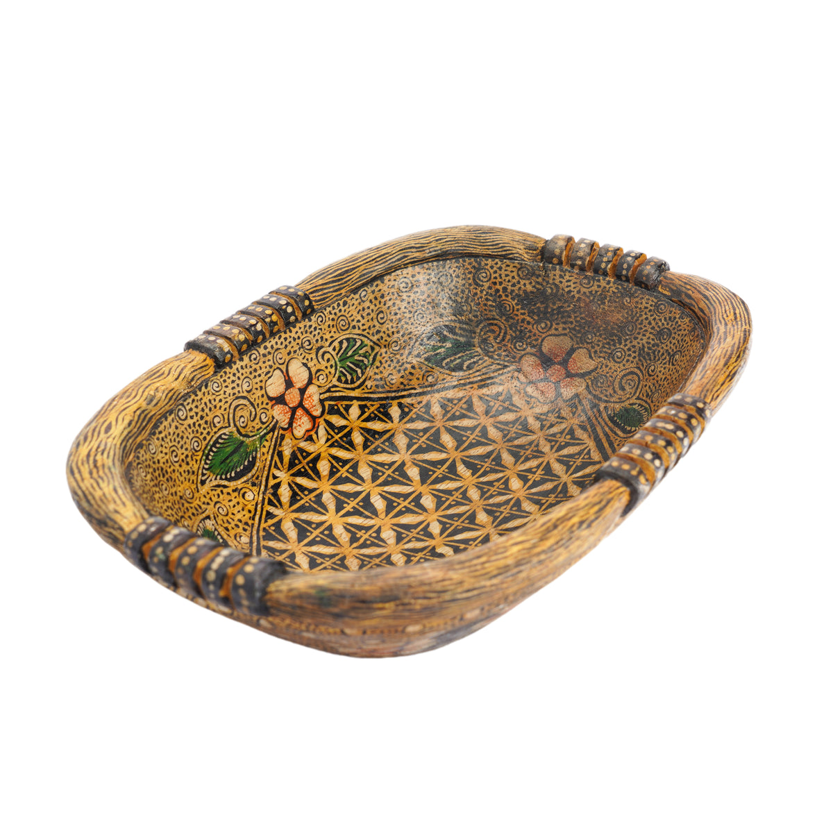 Indonesian painted palmwood bowl, 1950-2000