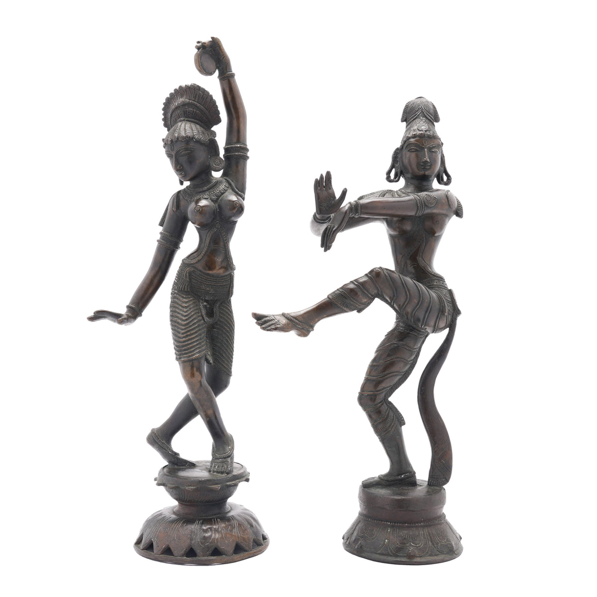 Pair of cast bronze Hindu figures of Parvati & Shiva, c. 1800's