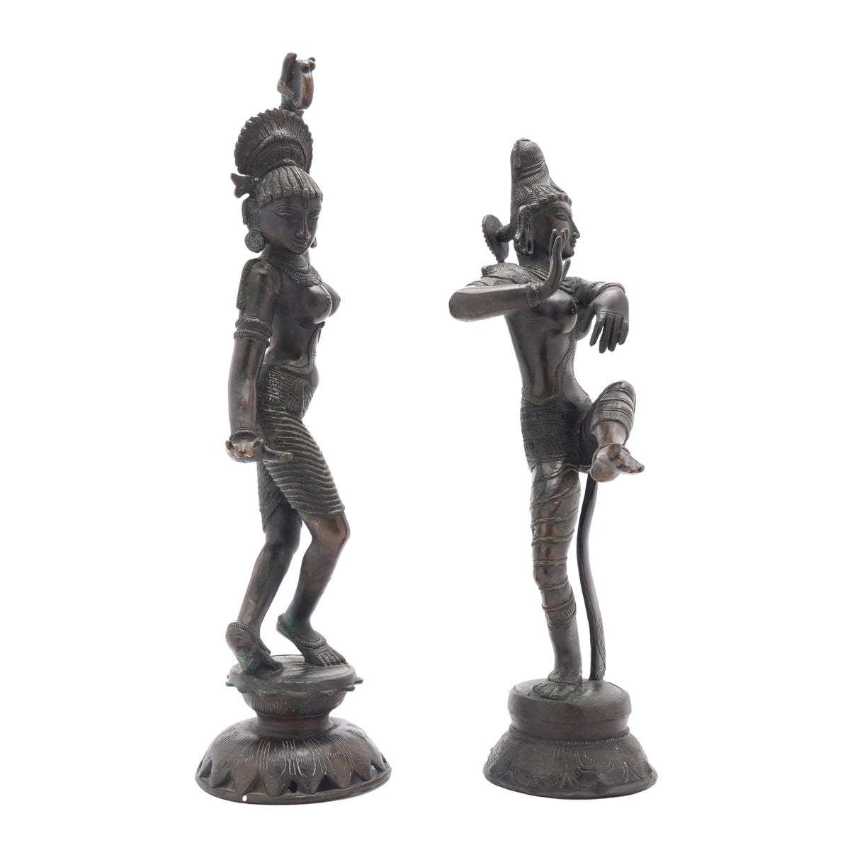 Pair of cast bronze Tamil Nadu panchaloha figures of Shiva and Parvati, 1800's