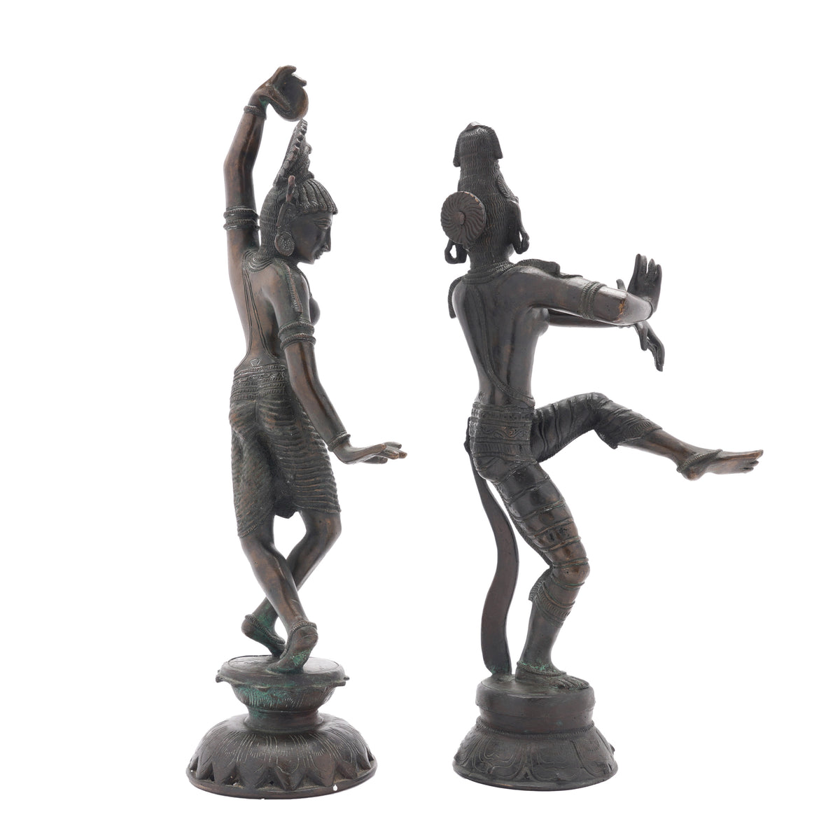 Pair of cast bronze Hindu figures of Parvati & Shiva, c. 1800's