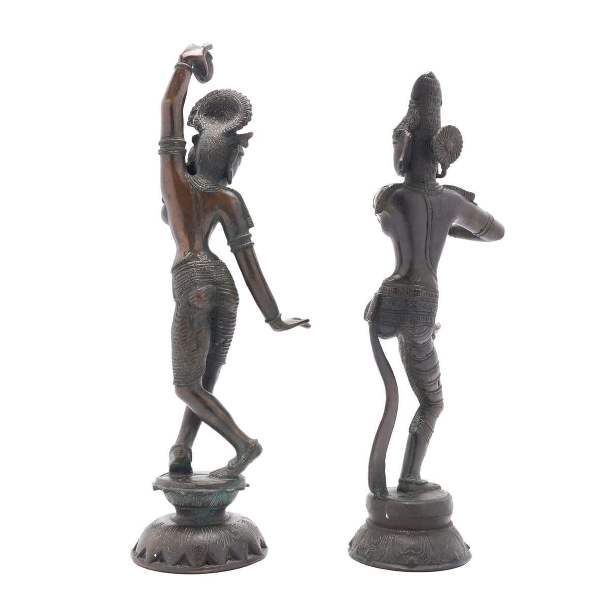 Pair of cast bronze Hindu figures of Parvati & Shiva, c. 1800's