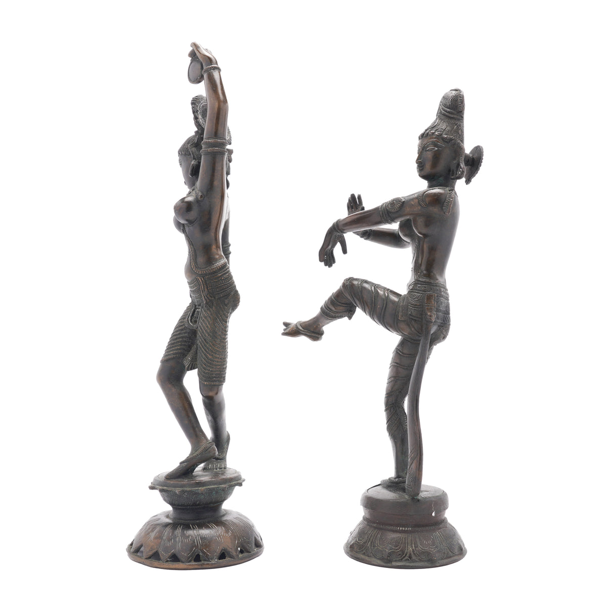 Pair of cast bronze Hindu figures of Parvati & Shiva, c. 1800's