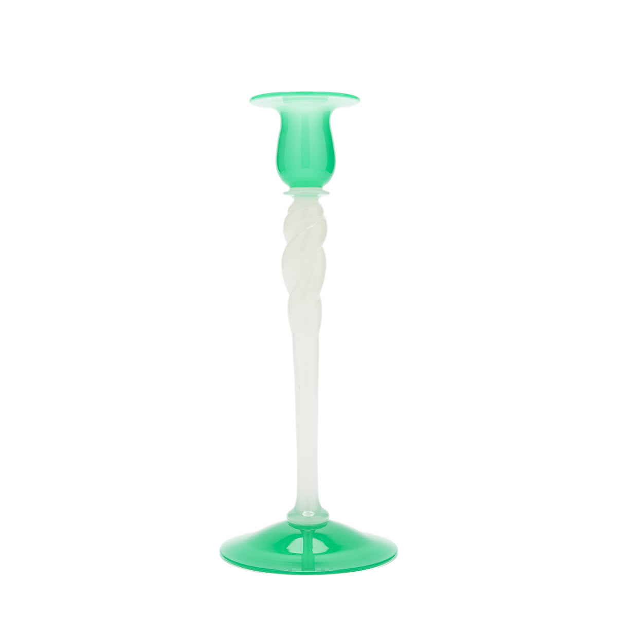 Steuben jade green and white opaline glass candlestick, c. 1925