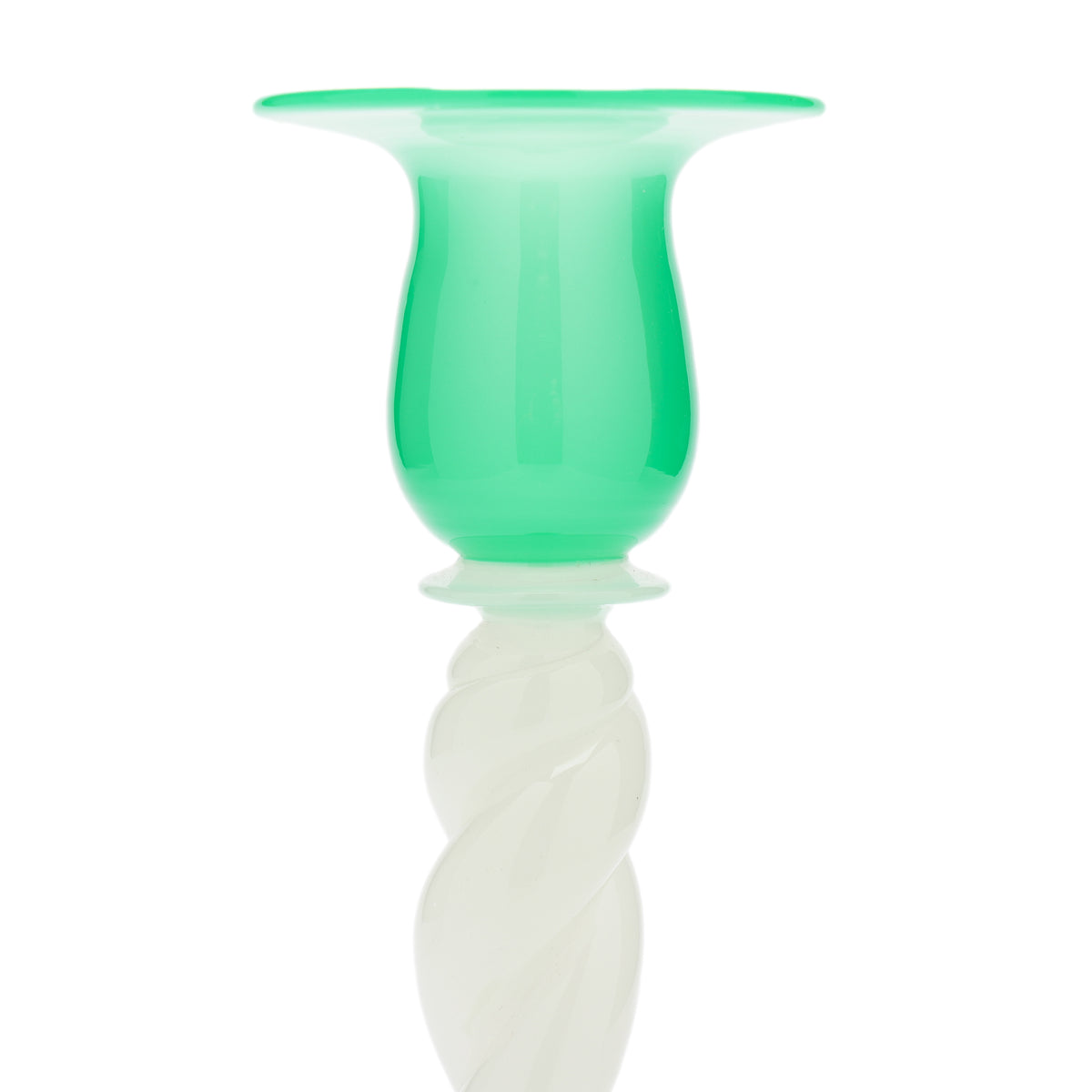 Steuben jade green and white opaline glass candlestick, c. 1925