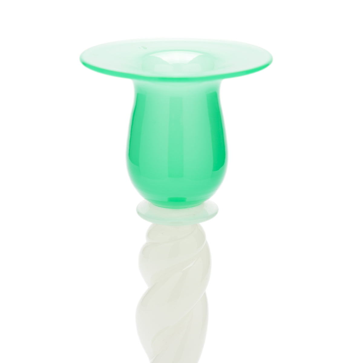 Steuben jade green and white opaline glass candlestick, c. 1925