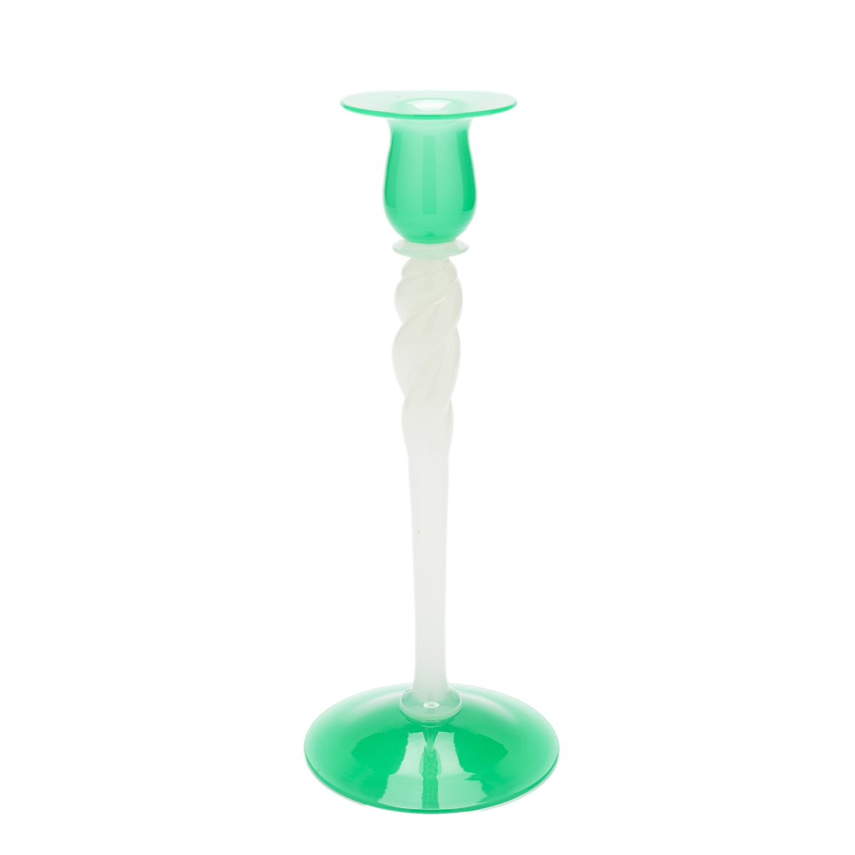 Steuben jade green and white opaline glass candlestick, c. 1925