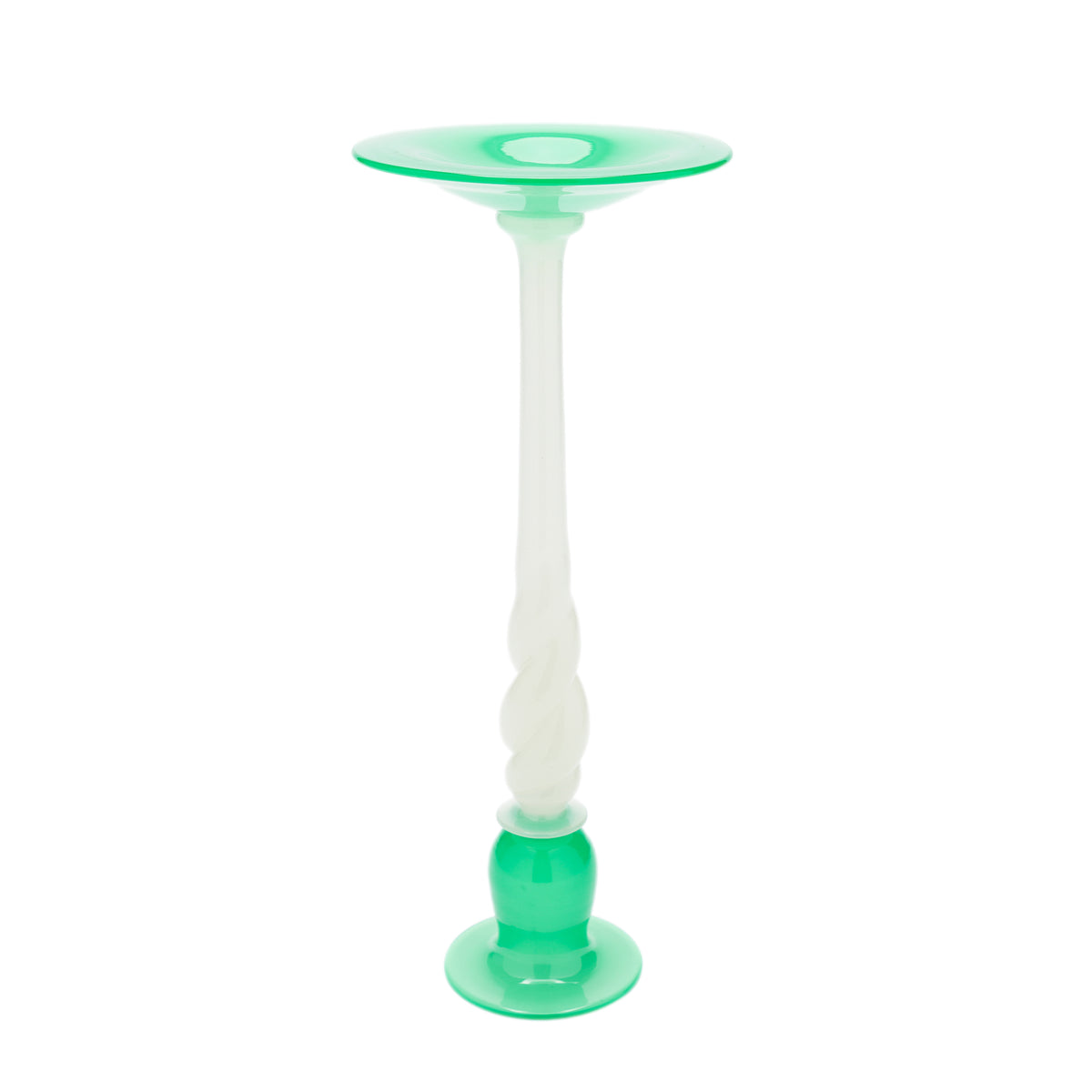 Steuben jade green and white opaline glass candlestick, c. 1925