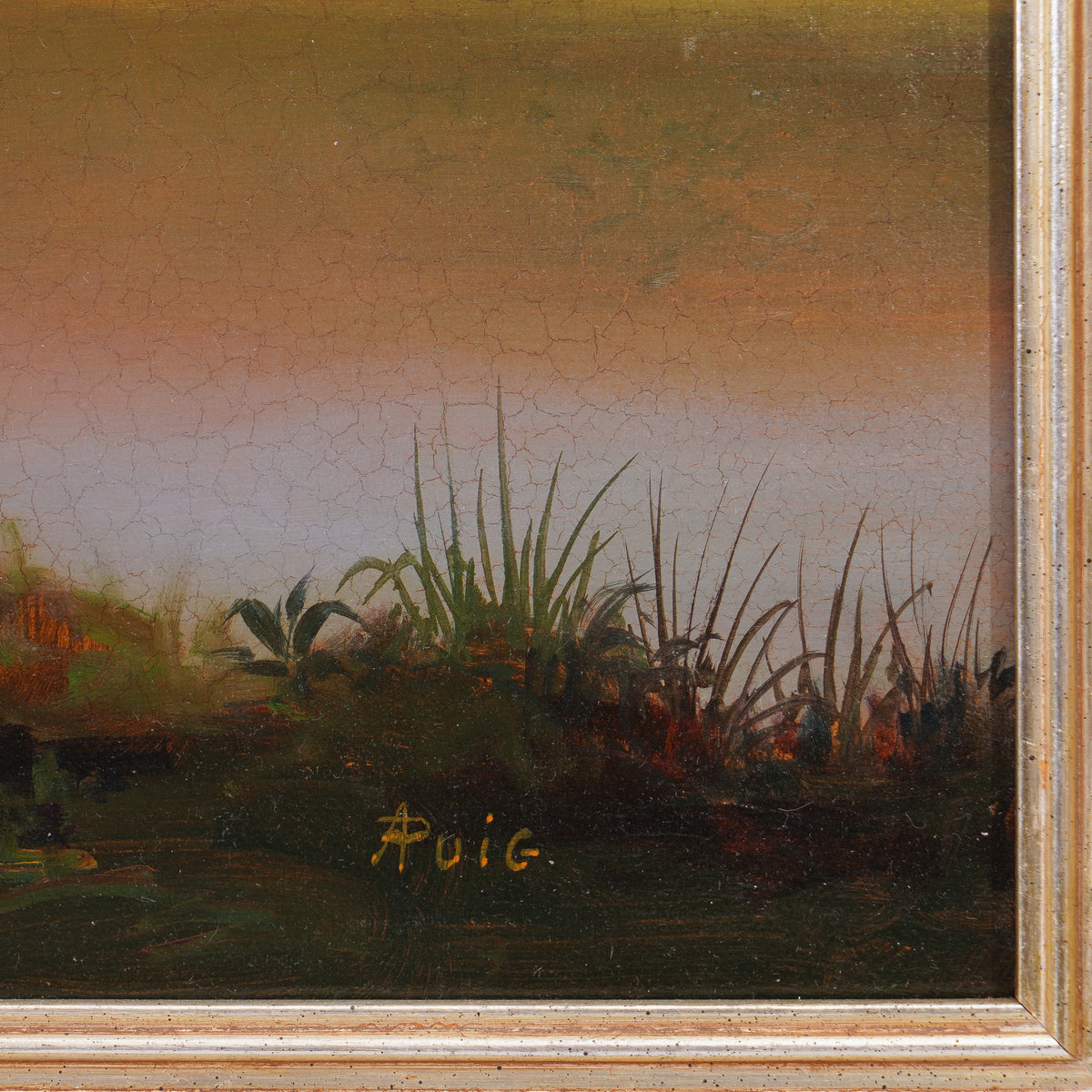 Framed, oil on canvas, idyllic summer landscape, 1800's