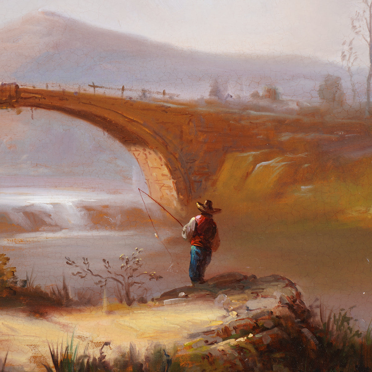 Framed, oil on canvas, idyllic summer landscape, 1800's