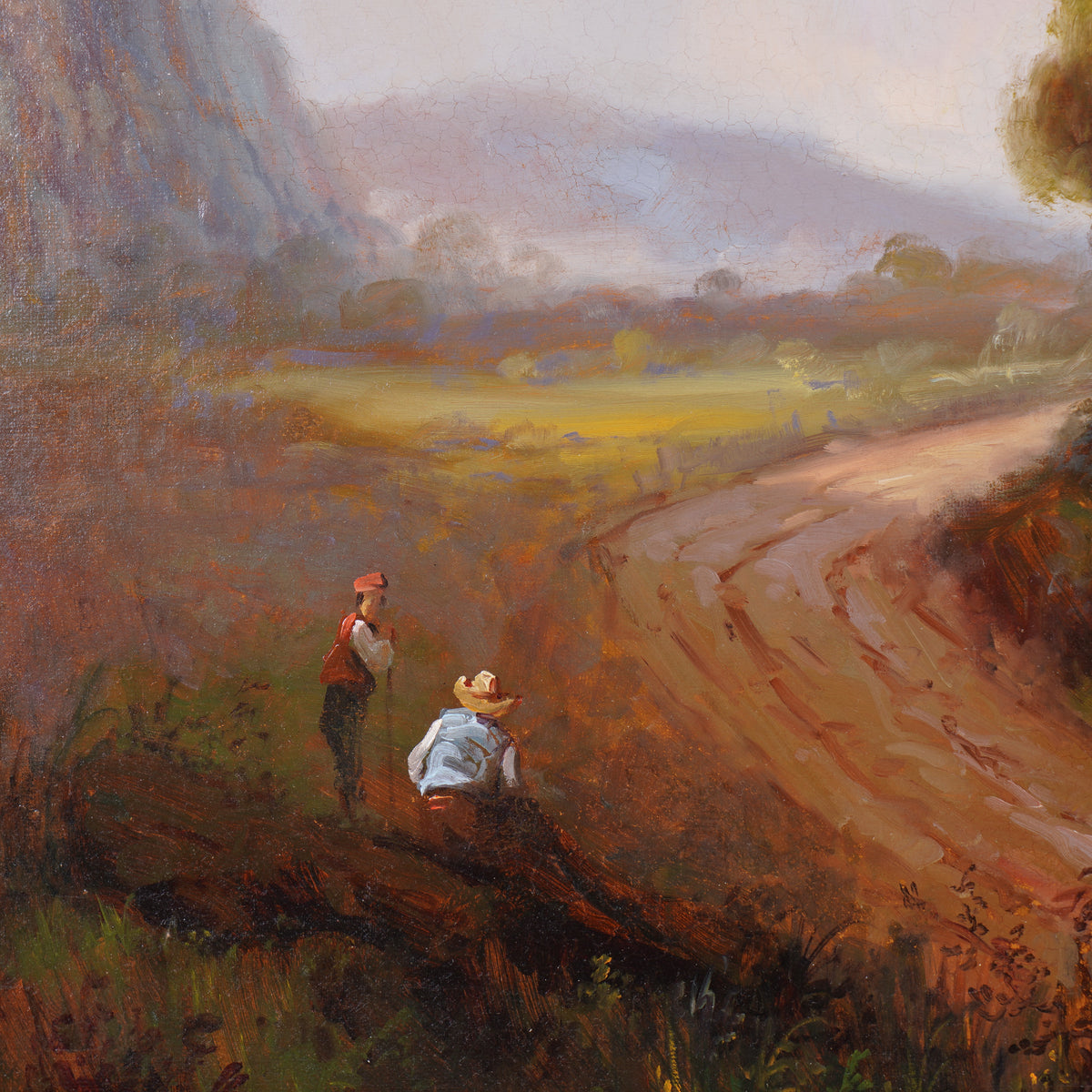 Framed, oil on canvas, idyllic summer landscape, 1800's