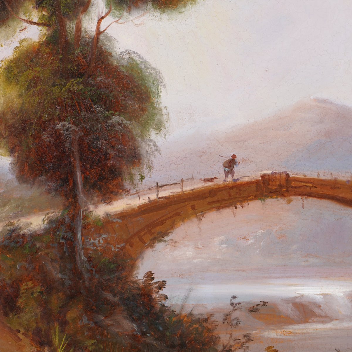 Framed, oil on canvas, idyllic summer landscape, 1800's