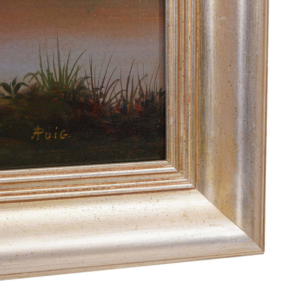 Framed, oil on canvas, idyllic summer landscape, 1800's