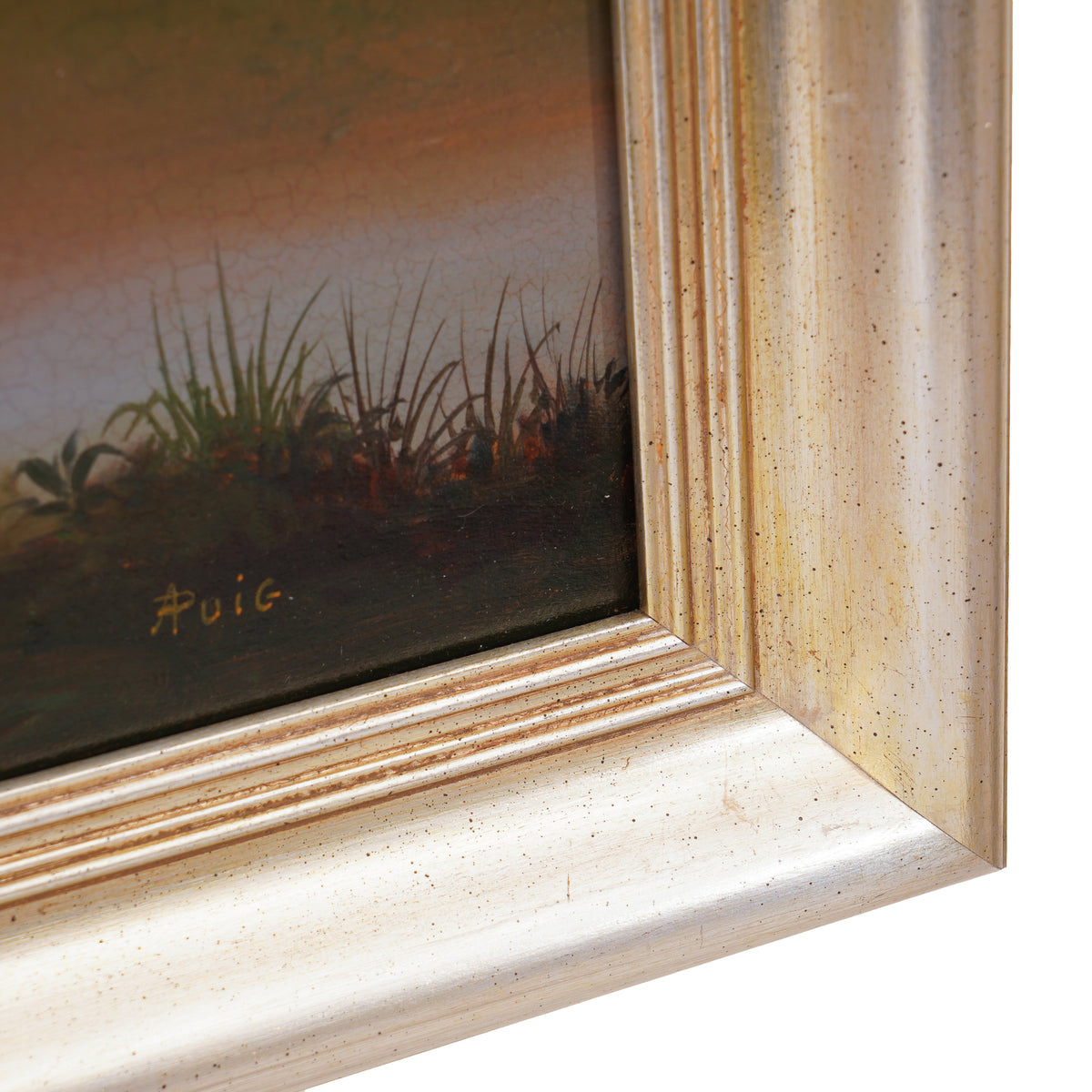 Framed, oil on canvas, idyllic summer landscape, 1800's