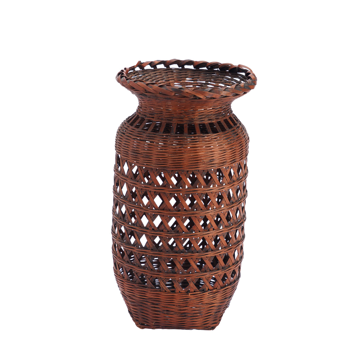 Japanese Ikebana Hanaire form split bamboo basket, 1900-30