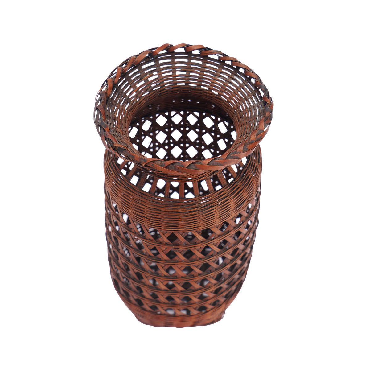 Japanese Ikebana Hanaire form split bamboo basket, 1900-30