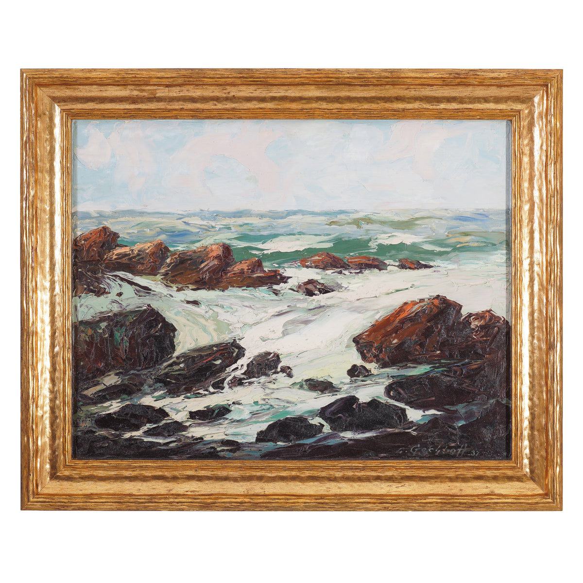 Leonid Gechtoff "Romance of the Sea" American oil on academy board, 1937
