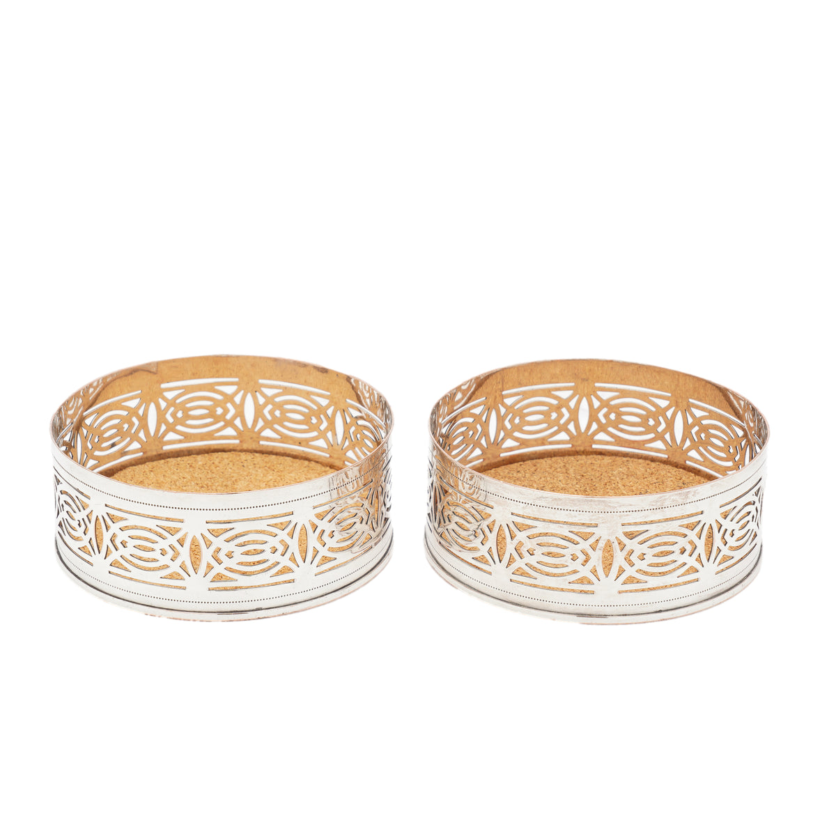 Pair of English Adam-style reticulated silver-plate wine coasters, c. 1880-1920