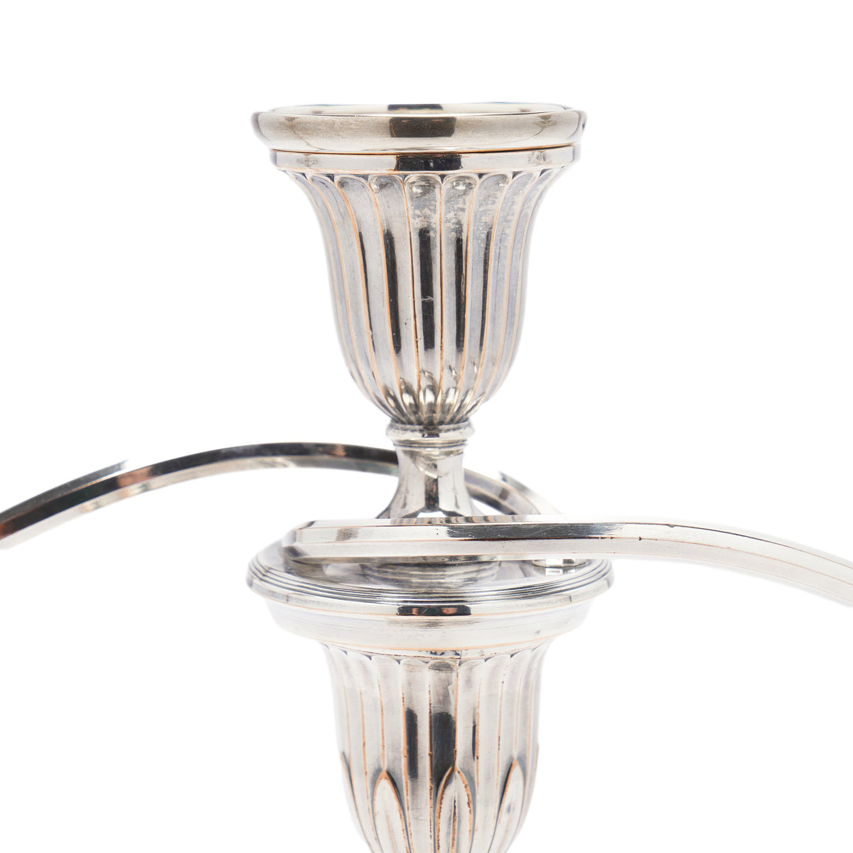 Pair of George III Old Sheffield Plate three-light candelabra, circa 1780-90