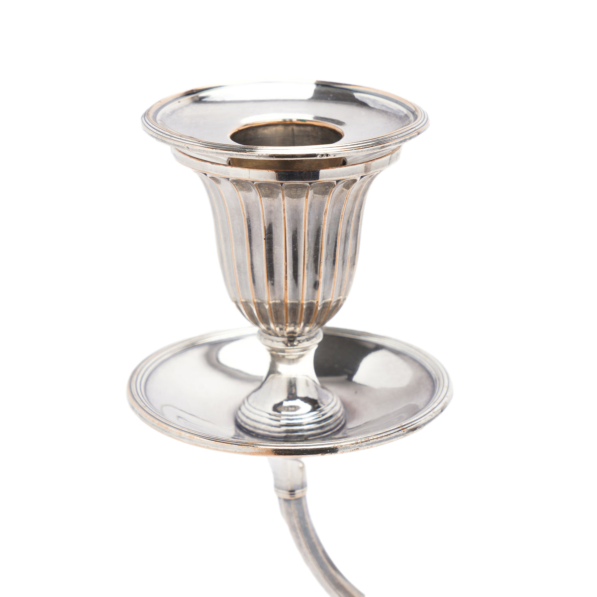 Pair of George III Old Sheffield Plate three-light candelabra, circa 1780-90