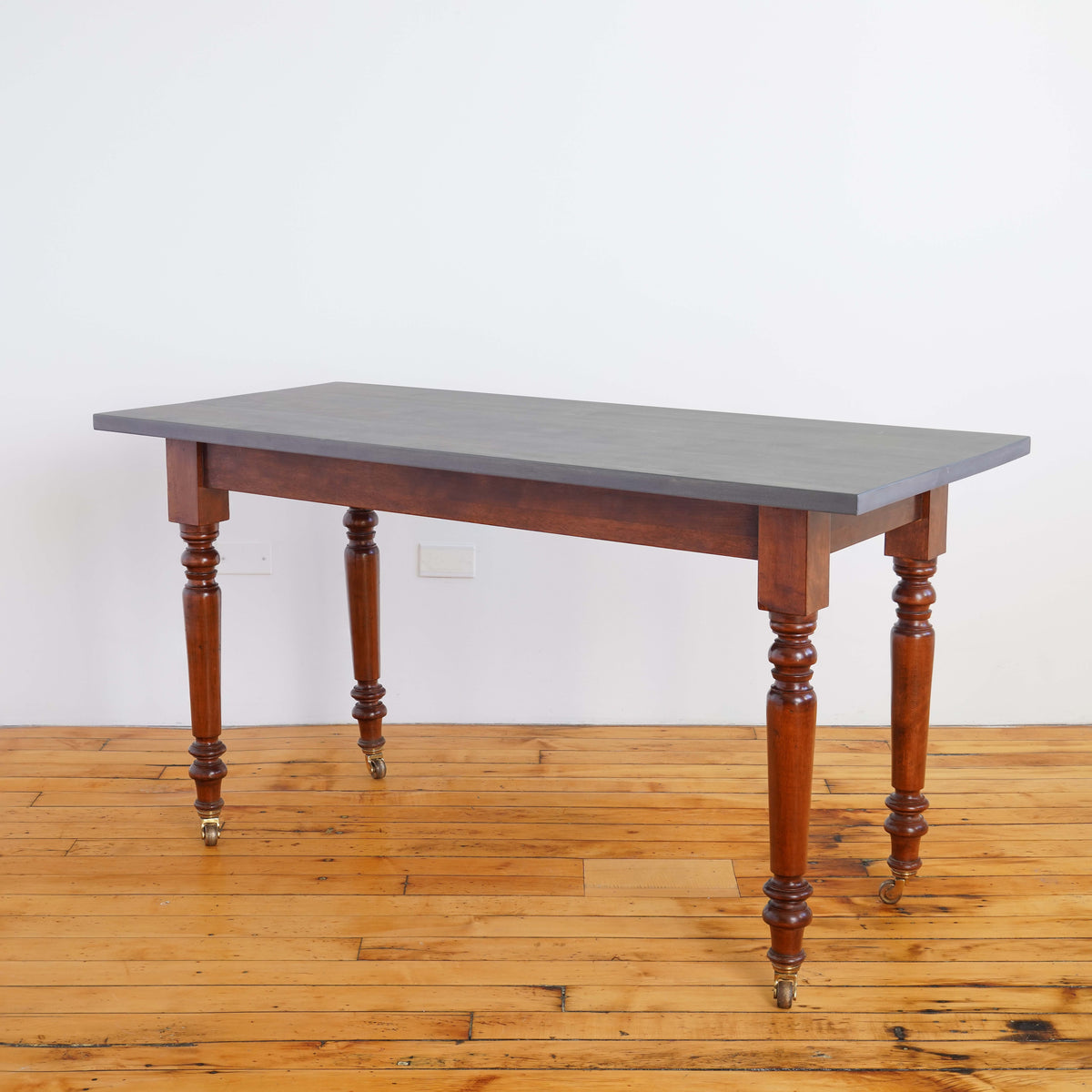 American birch and cherry work table on castors, c. 1840