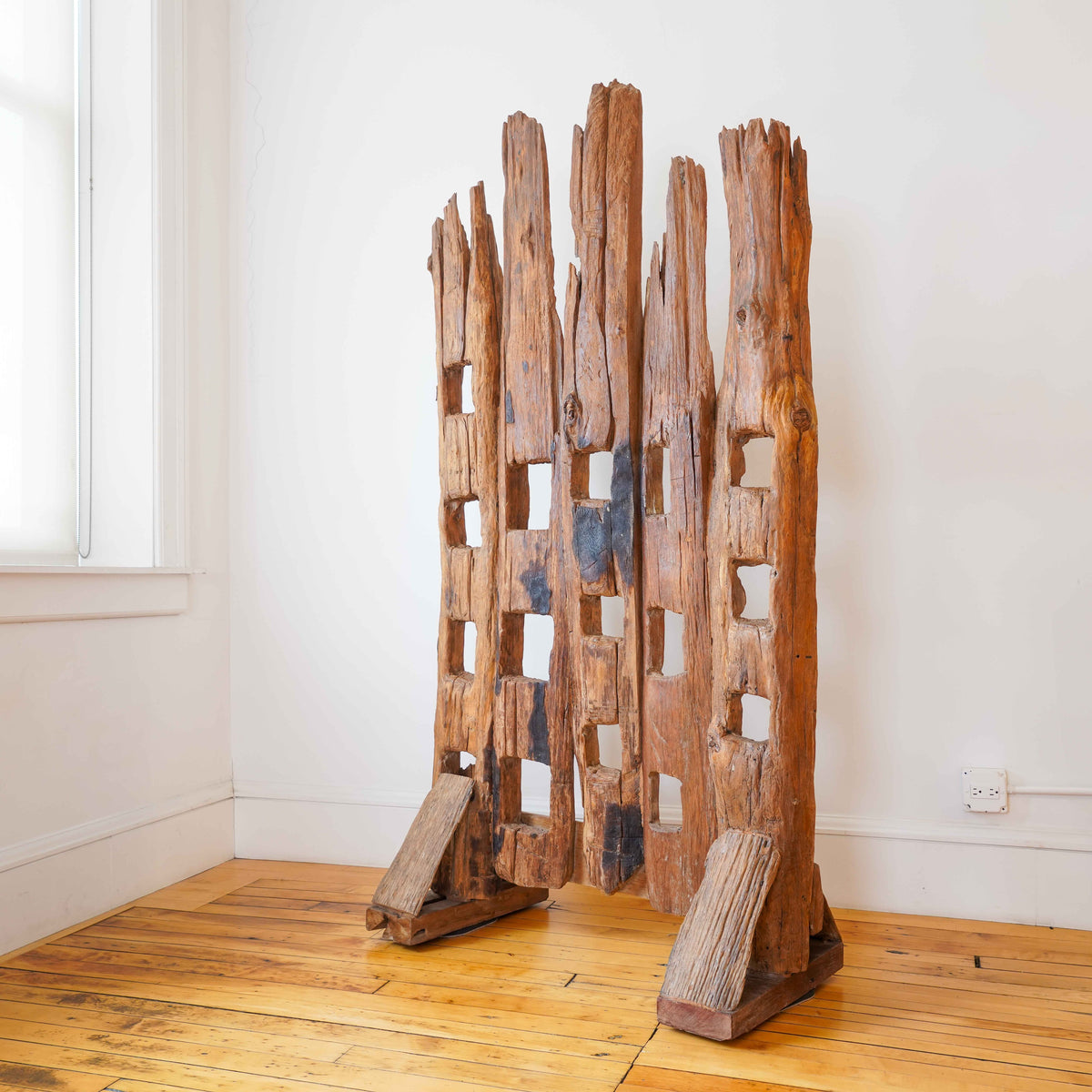 American Folk Modern softwood fence post room divider, 1950