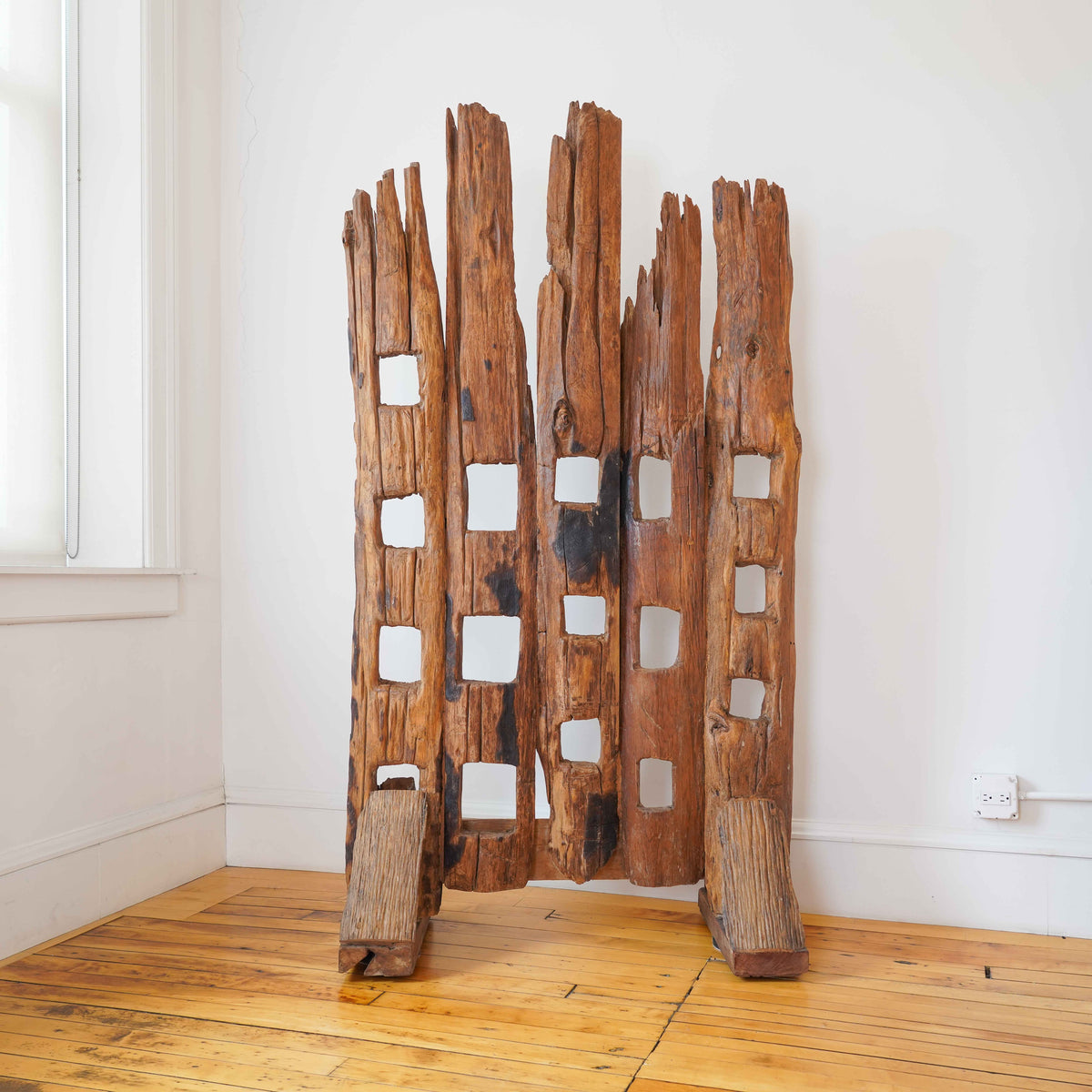 American Folk Modern softwood fence post room divider, 1950